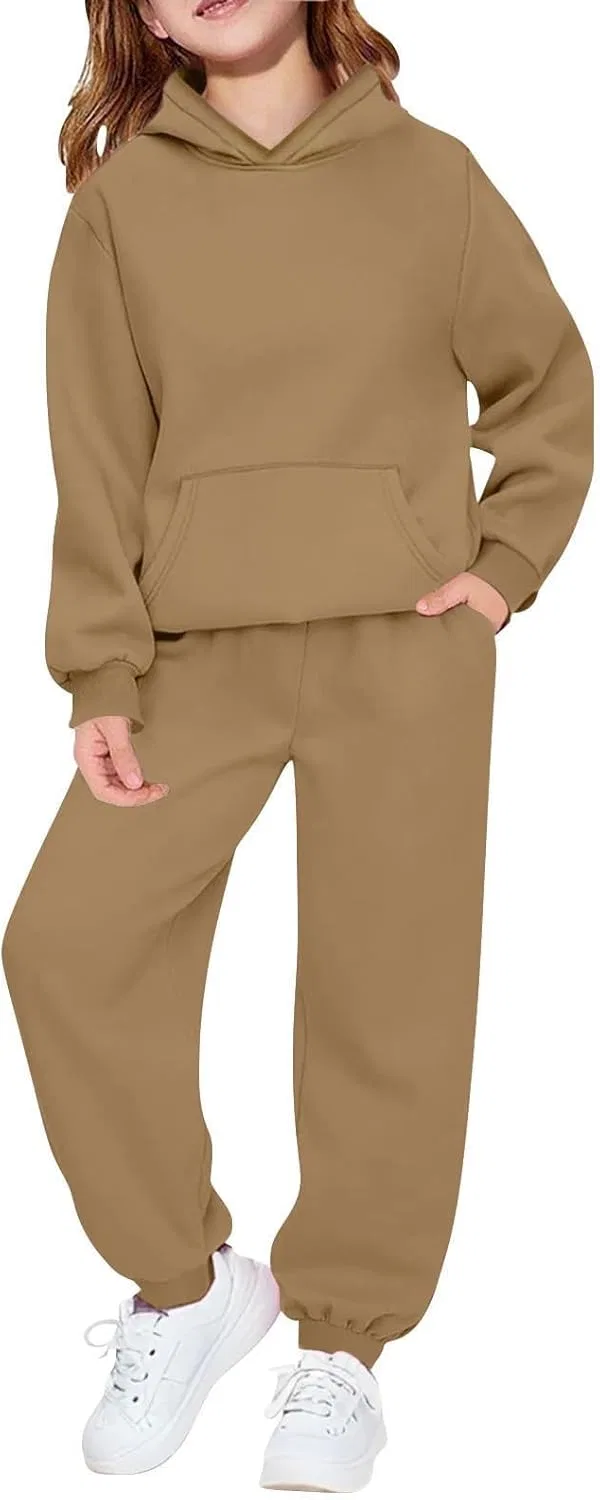 Детский спортивный костюм с капюшоном, лонгслив и джоггеры, Polyester, Brown