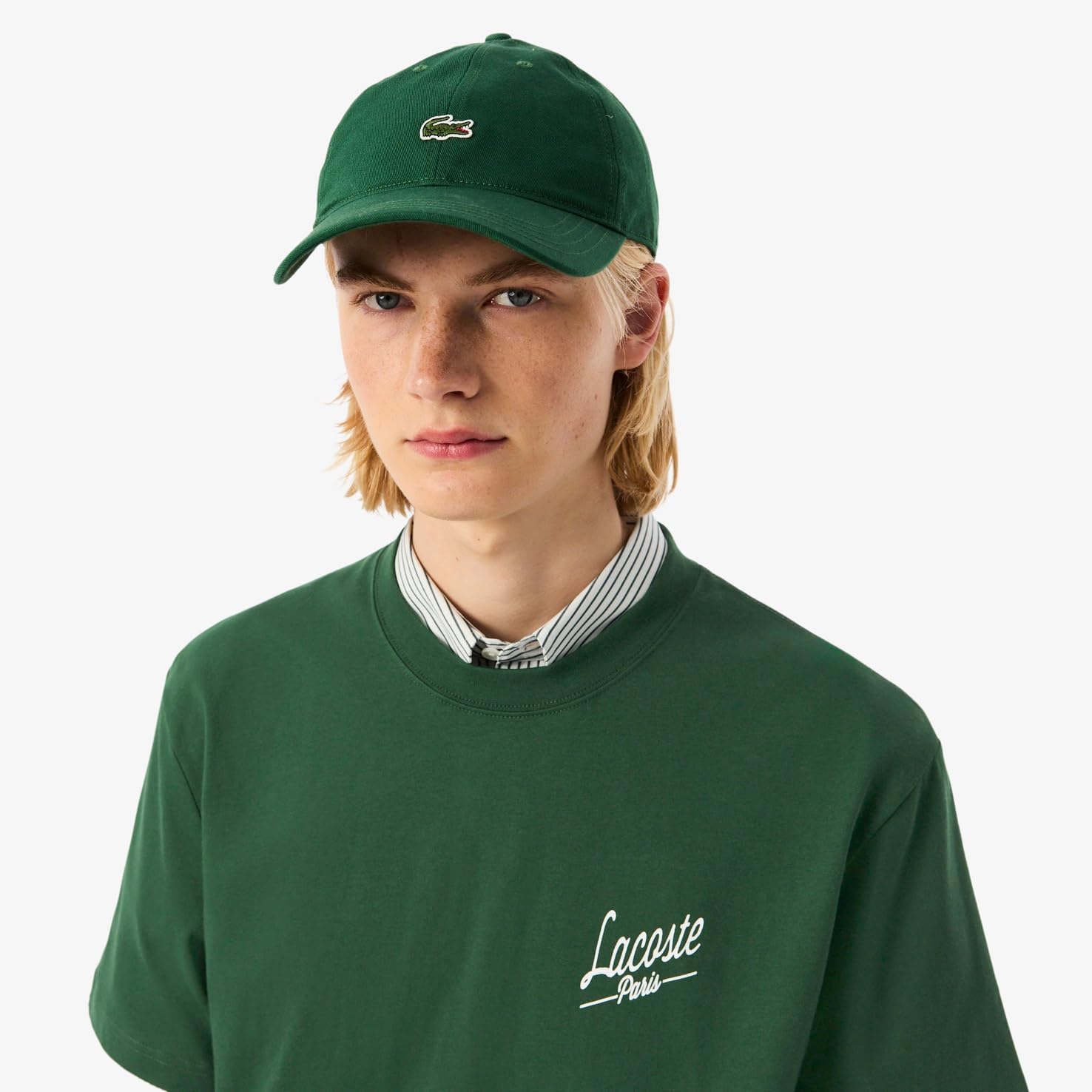 Мужская повседневная (официальная) футболка Lacoste Paris с принтом на спине, зеленый — фото 3