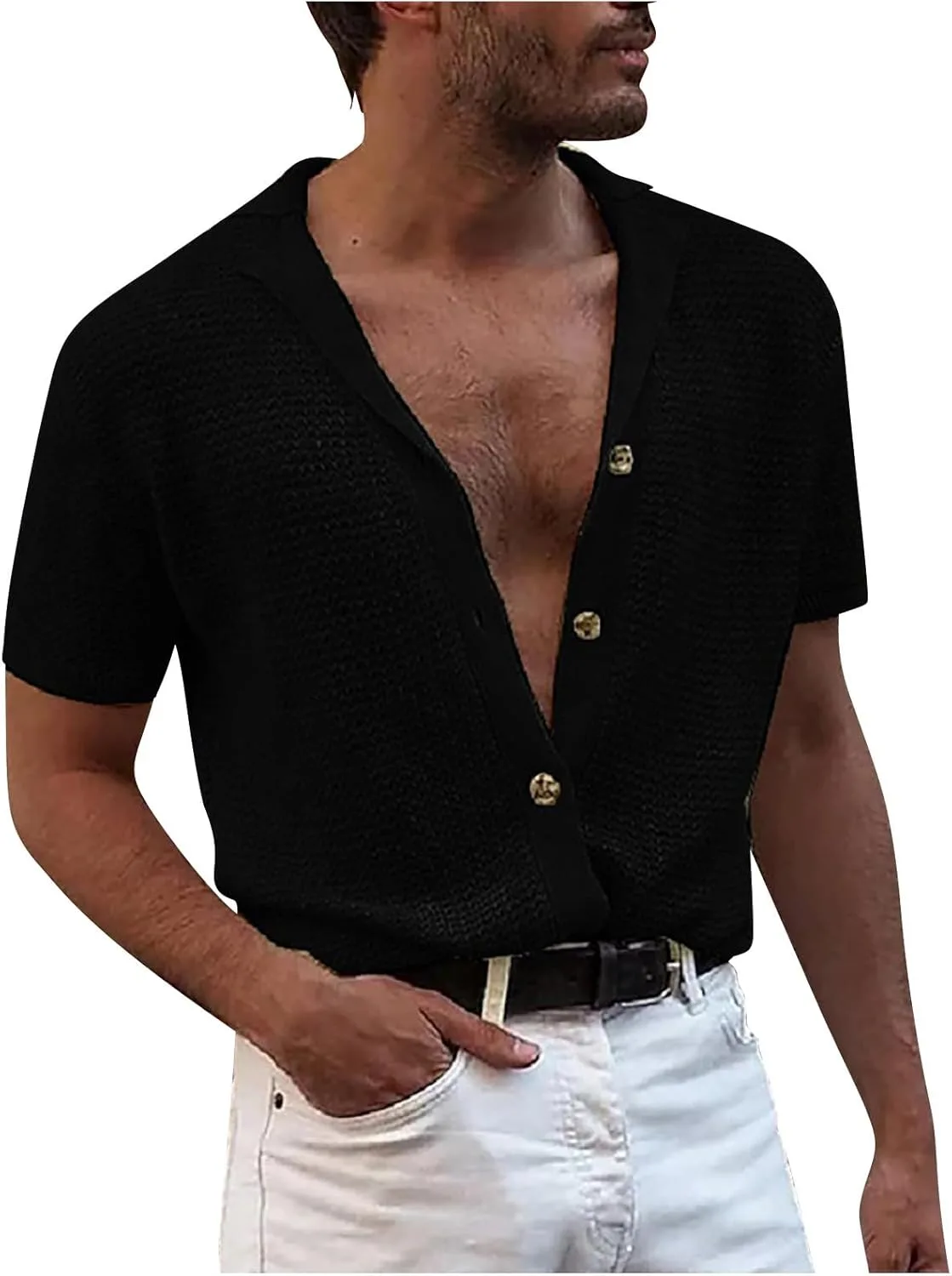 

Мужская рубашка на пуговицах casual с коротким рукавом