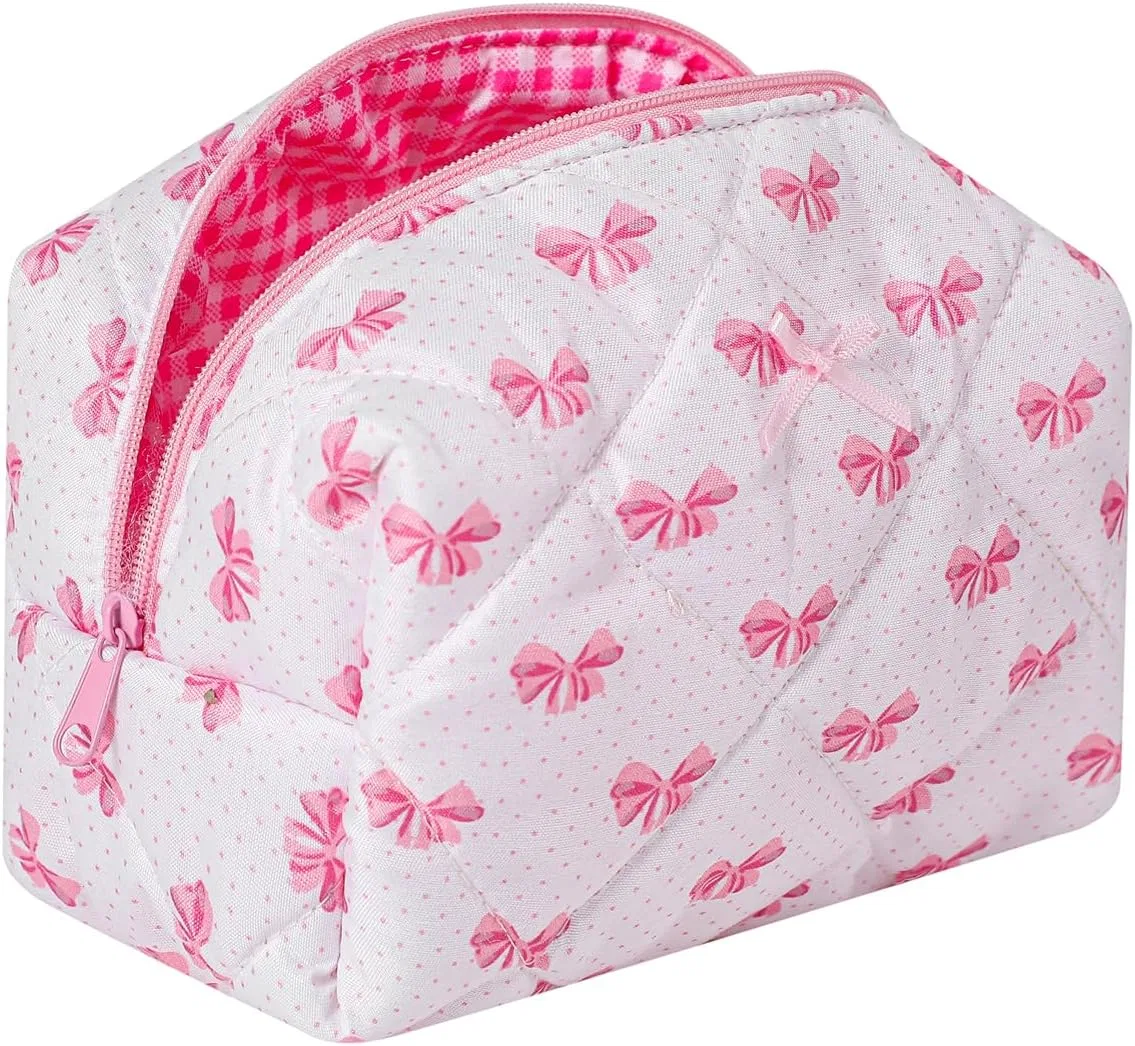Милая маленькая стеганая косметичка с бантом Uekeboag, 12 White-Pink Bow