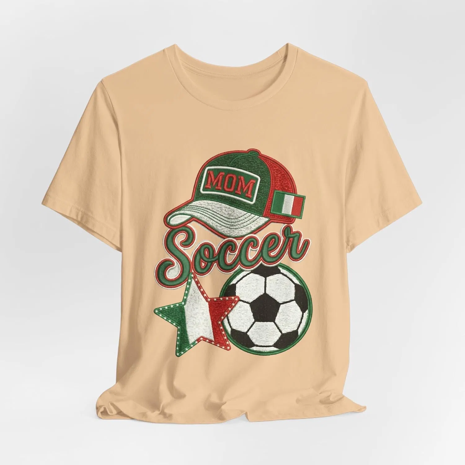Футболка с принтом Mom Soccer Cap and Ball, итальянский флаг, звезда, Sand Dune — фото 4