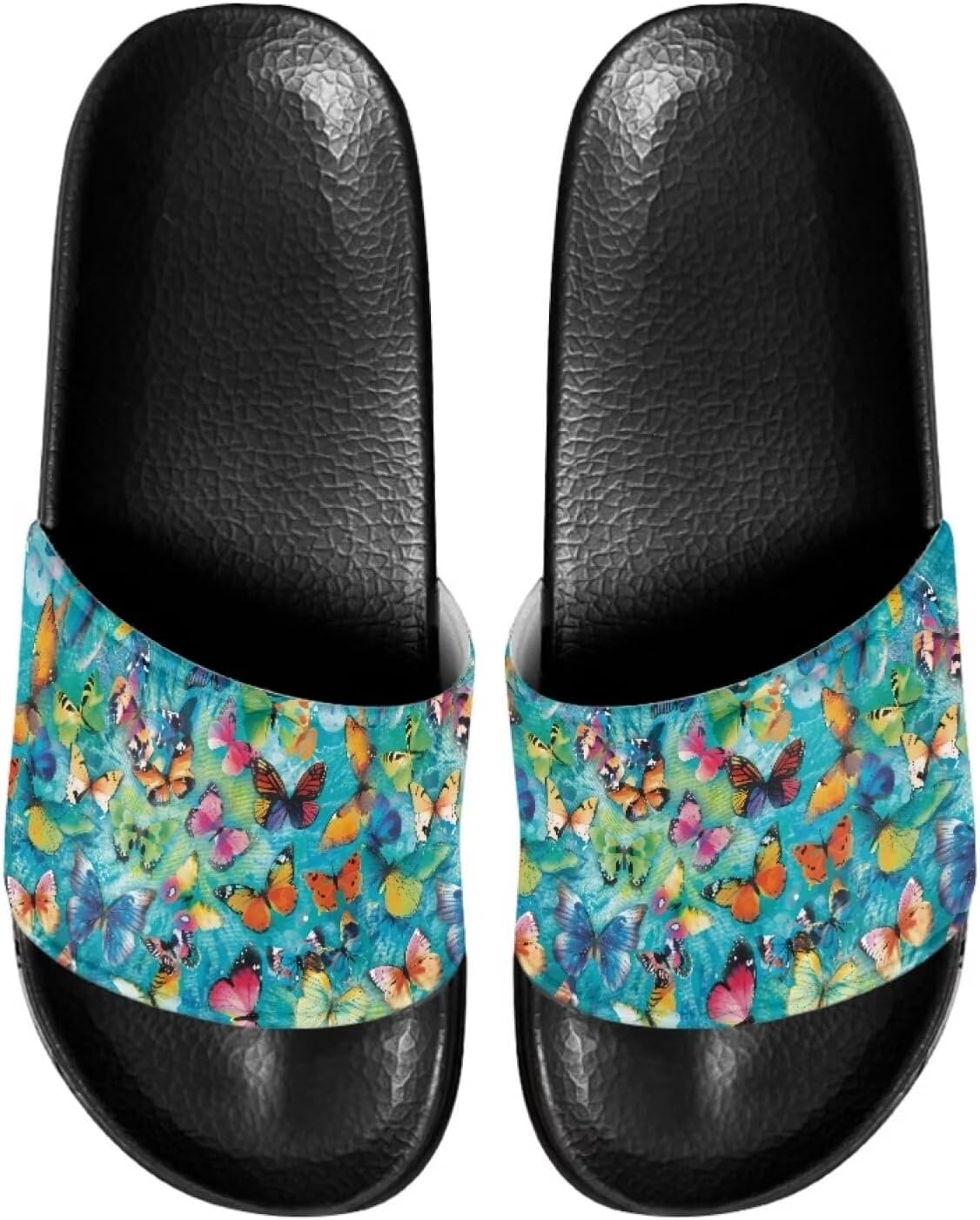 

Унисекс слайд-сандалии JoyLamoria с принтом, домашние тапочки для ванной, повседневная обувь на плоской подошве для мужчин и женщин, Butterfly Blossoms