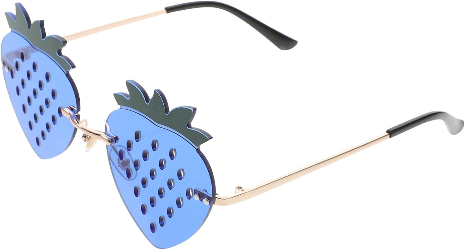 

TENDYCOCO 1 пара очков в форме клубники, прозрачные очки для девочек, женские очки без оправы, модные солнцезащитные очки для женщин, солнцезащитные очки без оправы для уличной фотографии, Гавайи, Miss PC, Blue