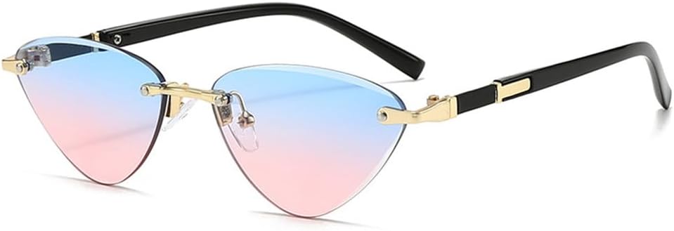 

Модные солнцезащитные очки-«кошачий глаз» треугольной формы для женщин, ретро-очки без оправы из металла, очки для вождения, защита от УФ-излучения UV400 KTUCN, Blue Pink