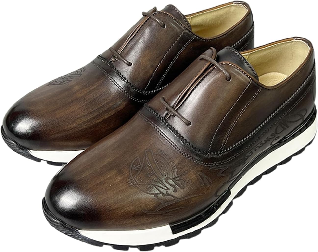 

Мужские кроссовки и беговые туфли Santimon, премиальные повседневные слипоны из кожи с тисненным рисунком, удобные и для ежедневной носки, Coffee