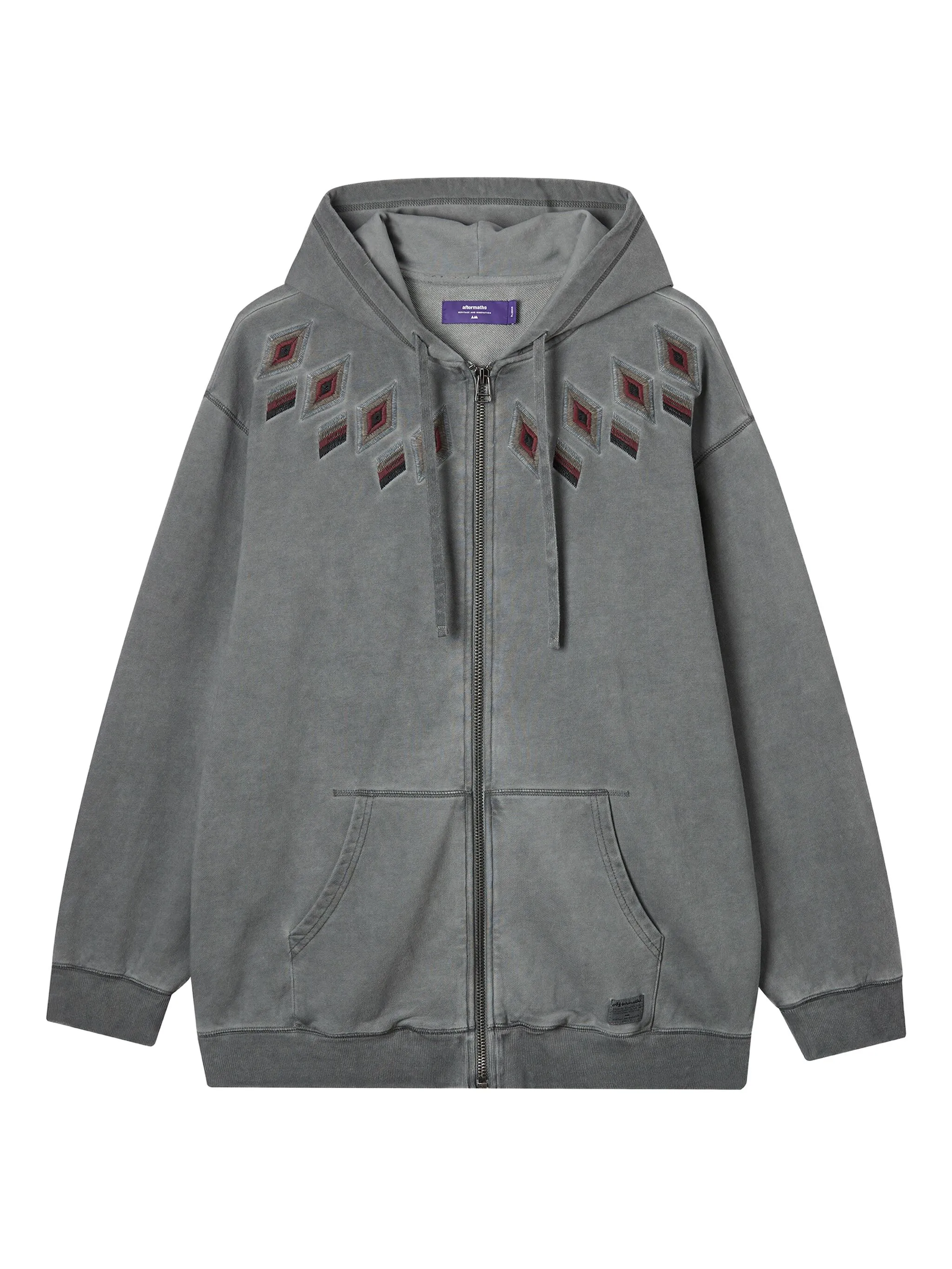 

Худи на молнии с вышитым узором Aftermaths, серый
