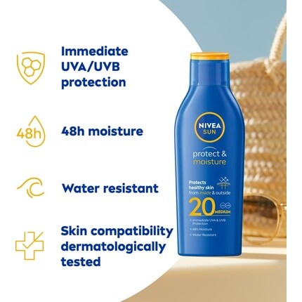 Солнцезащитный и увлажняющий лосьон Spf 20–200 мл, Nivea — фото 2