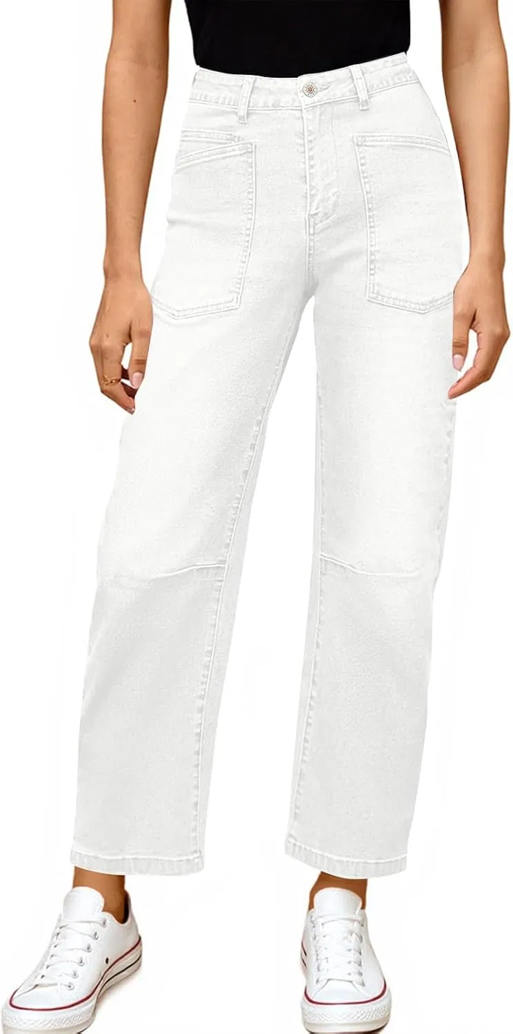Джинсы barrel wide leg high waisted, белый — фото 2