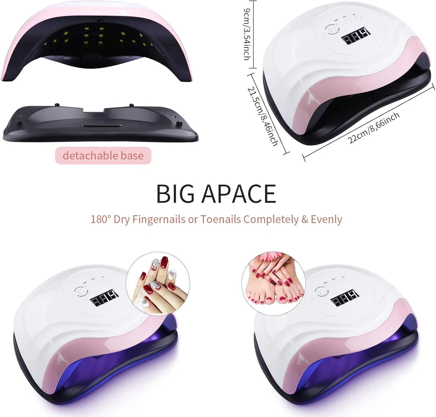 UV LED лампа для сушки ногтей Aokyom 168 Вт с таймером и дисплеем Aokyom, Nail Lamp White — фото 4