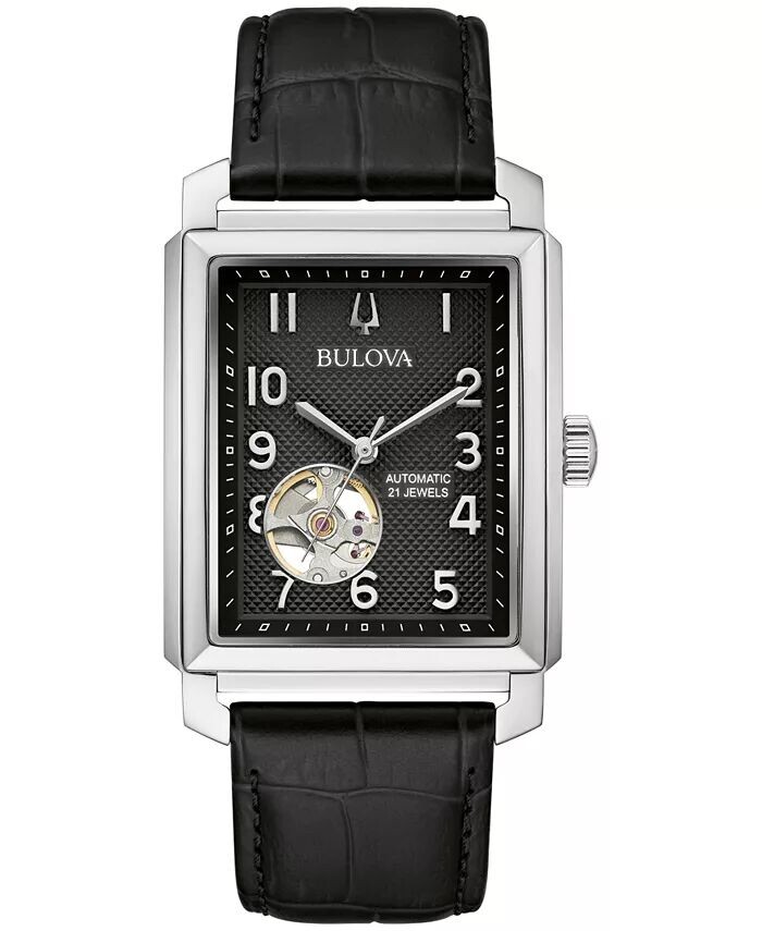 

Мужские автоматические часы Sutton с черным кожаным ремешком, 33 мм Bulova