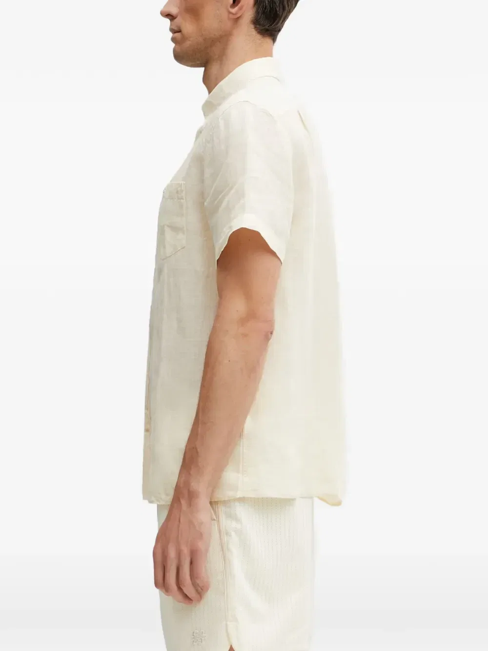 Рубашка с короткими рукавами и нашивкой-логотипом Lacoste, бежевый — фото 3