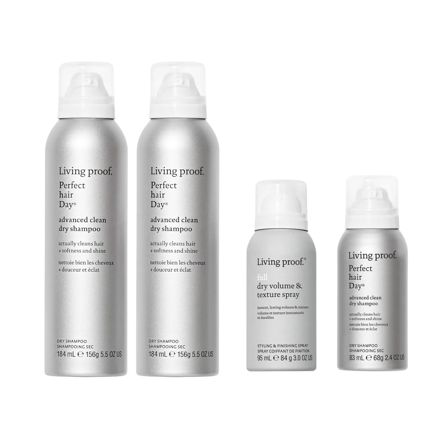 Living Proof Perfect hair Day Advanced Clean Dry Shampoo, 5.5 унций (2 шт.) и дорожный размер Advanced Clean Shampoo + Dry Volume & Texture Spray