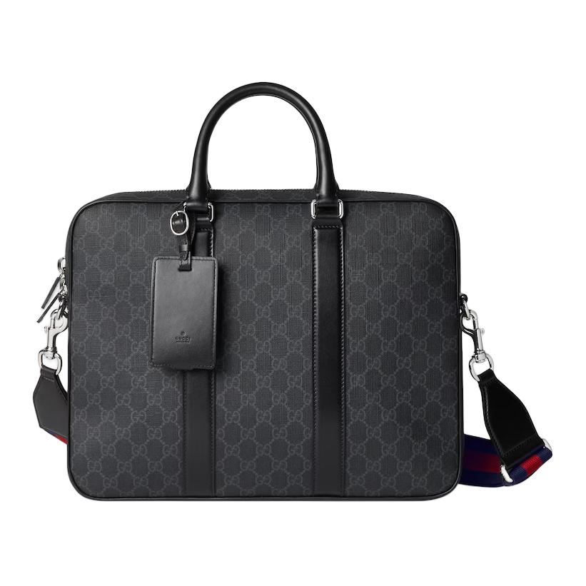

GUCCI Мужская сумка-портфель из ткани Supreme Canvas с кожаной отделкой, черная