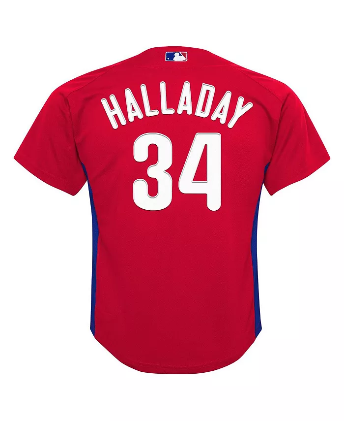 Детская бейсбольная майка для тренировок Philadelphia Phillies из коллекции Cooperstown, сетчатая, красная, модель Roy Halladay Mitchell & Ness — фото 2