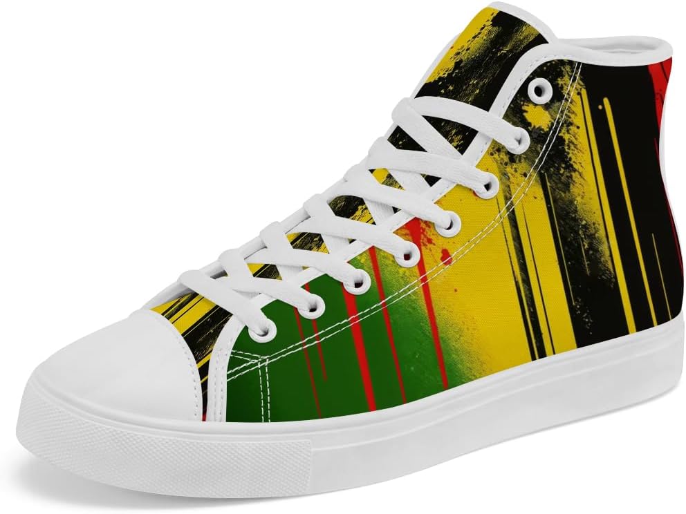 

Кеды Chebing Rasta High Top из холщовой ткани для мужчин и женщин Ямайка, высокие кроссовки на шнуровке, повседневная обувь, подарок для папы и мамы, 621 Multicolor