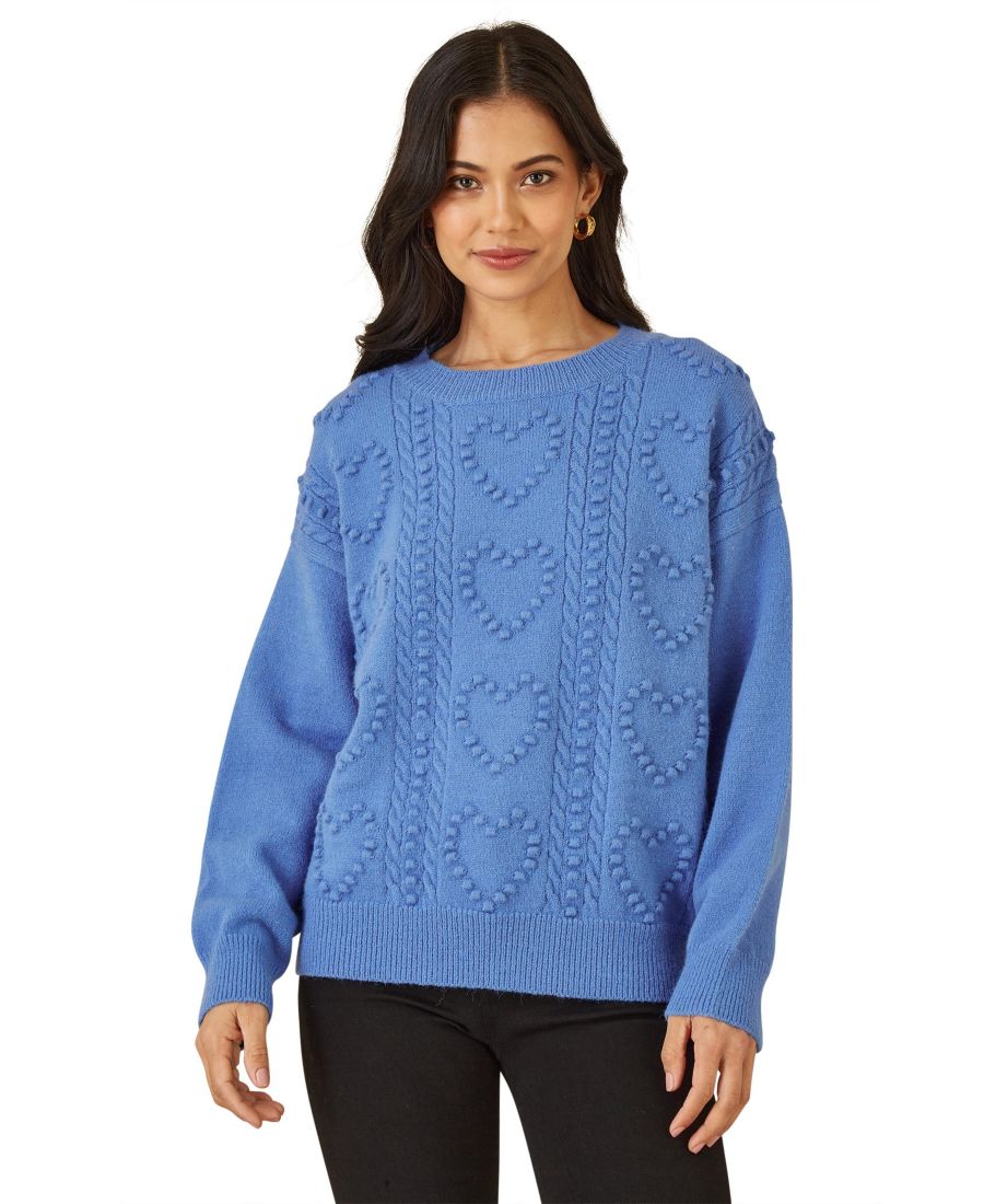 

Женский свободный вязаный свитер с сердечками Yumi, Blue