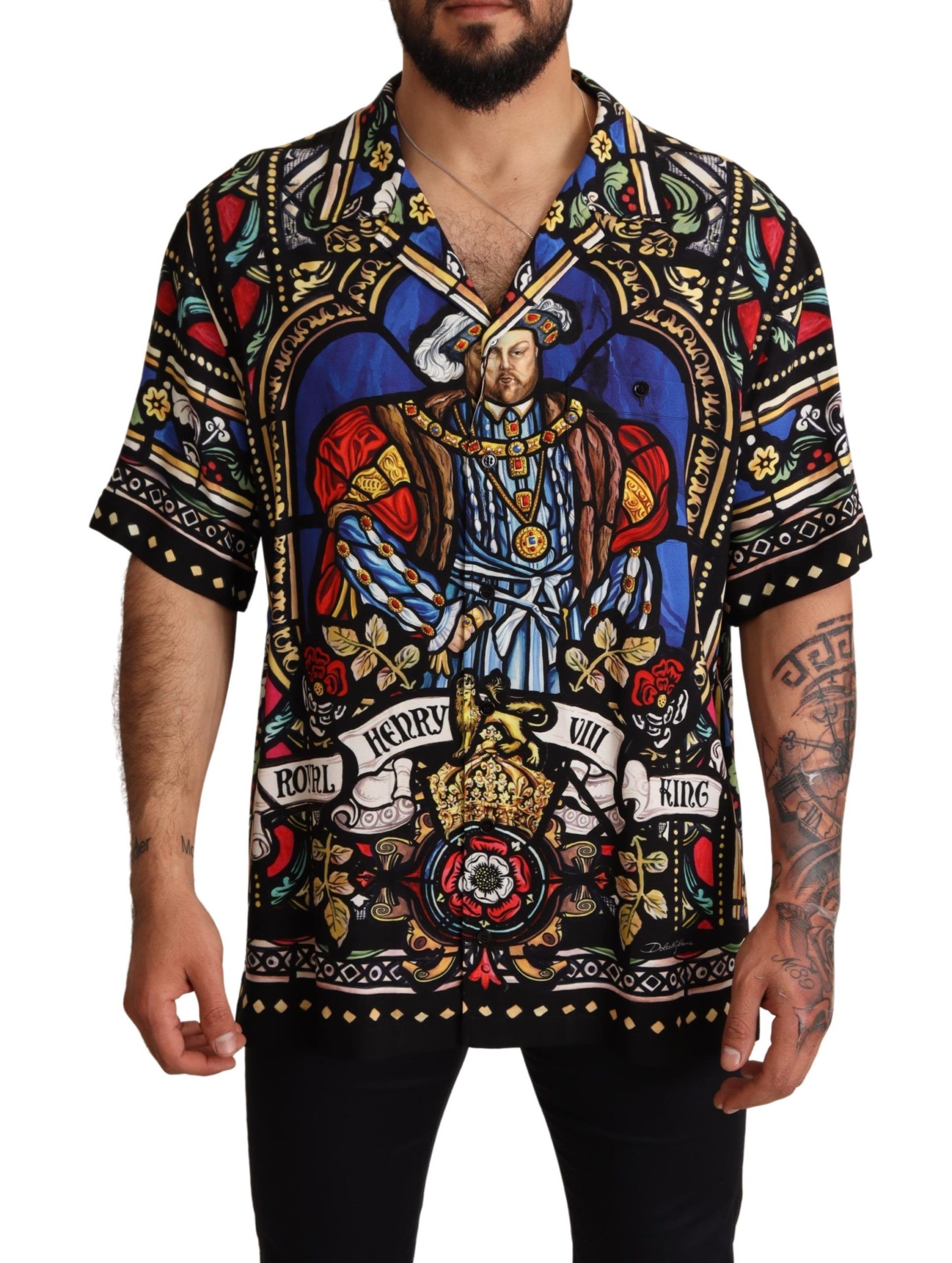 

Шелковая рубашка для боулинга с принтом Генри VIII Dolce & Gabbana, мультиколор