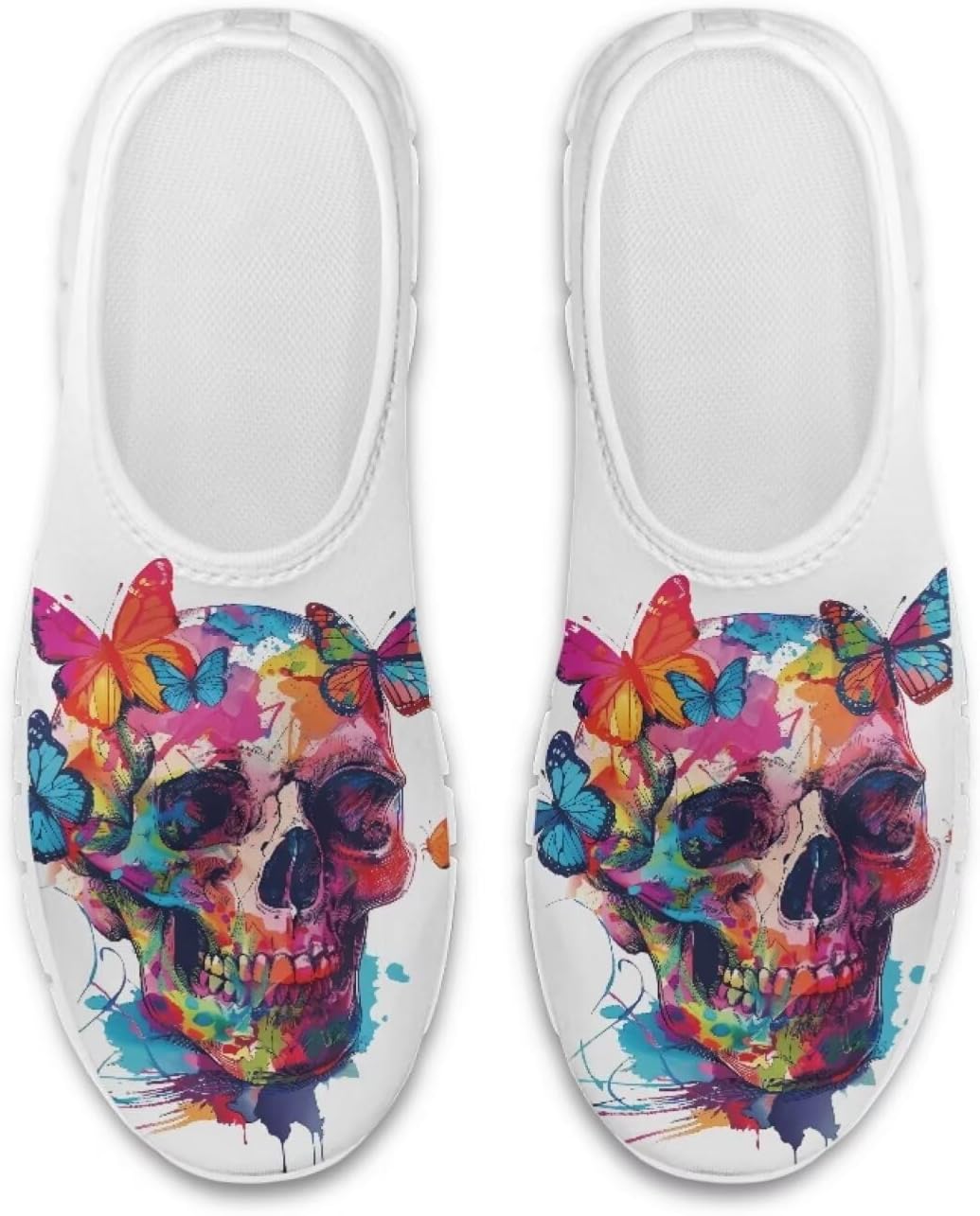 

Слипоны Chaqlin с черепом, низкие кеды, удобные мягкие сетчатые теннисные кроссовки для женщин и мужчин, для тренировок, с возможностью надевания без рук, Colorful Butterfly Skull