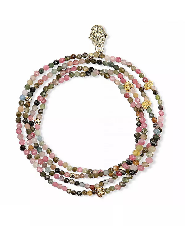 

Мир и защита - турмалиновый браслет-обертка Karma And Luck, pink/grey/yellow/green/gold