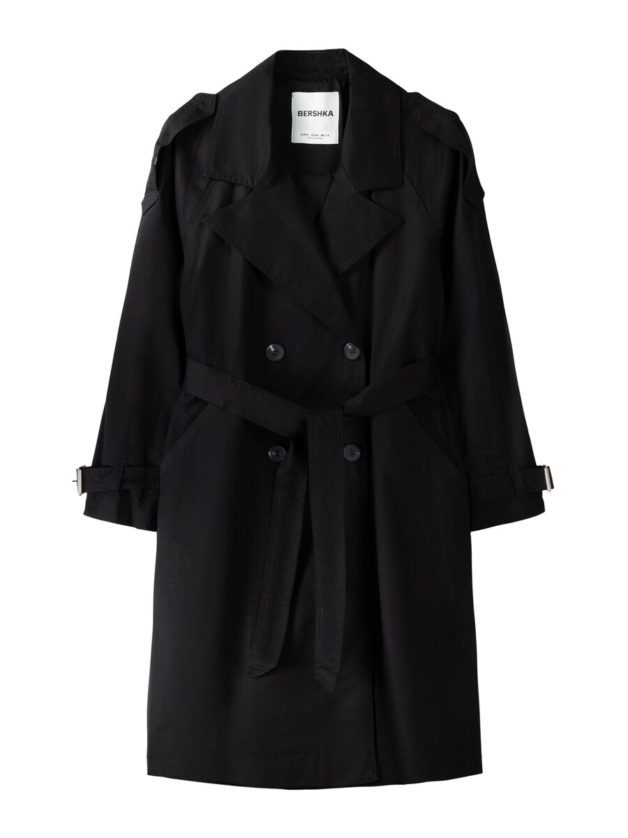 

Тренч Bershka Between-Seasons Coat, черный