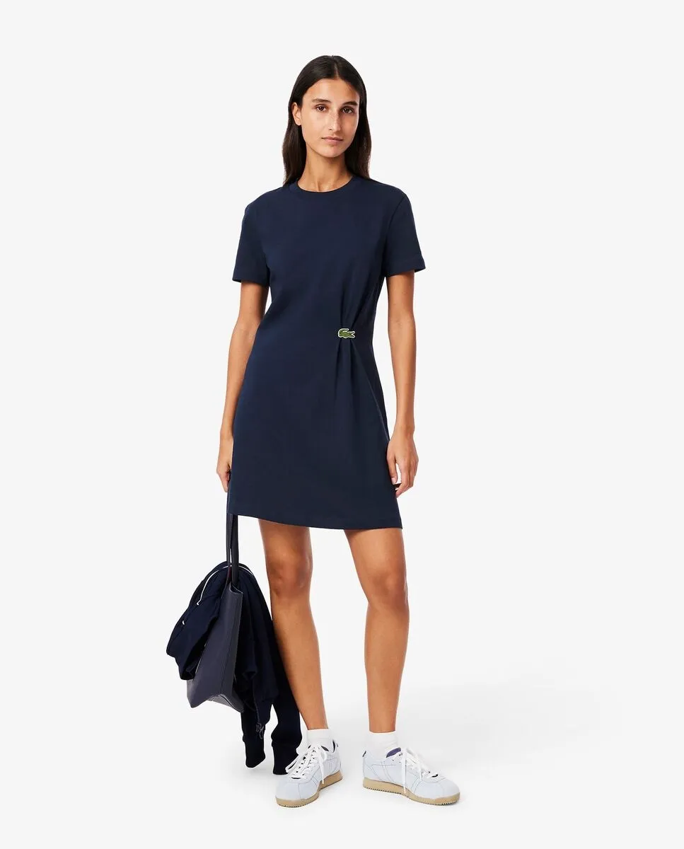

Платье-футболка с короткими рукавами и драпировкой Lacoste, тёмно-синий