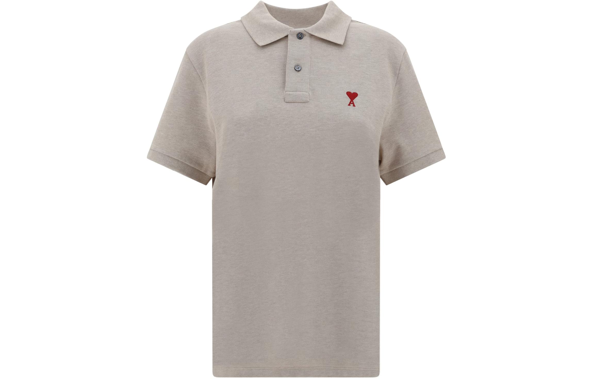 

Ami Paris Футболка поло с коротким рукавом и вышитым логотипом Ami De Coeur, цвет умбра