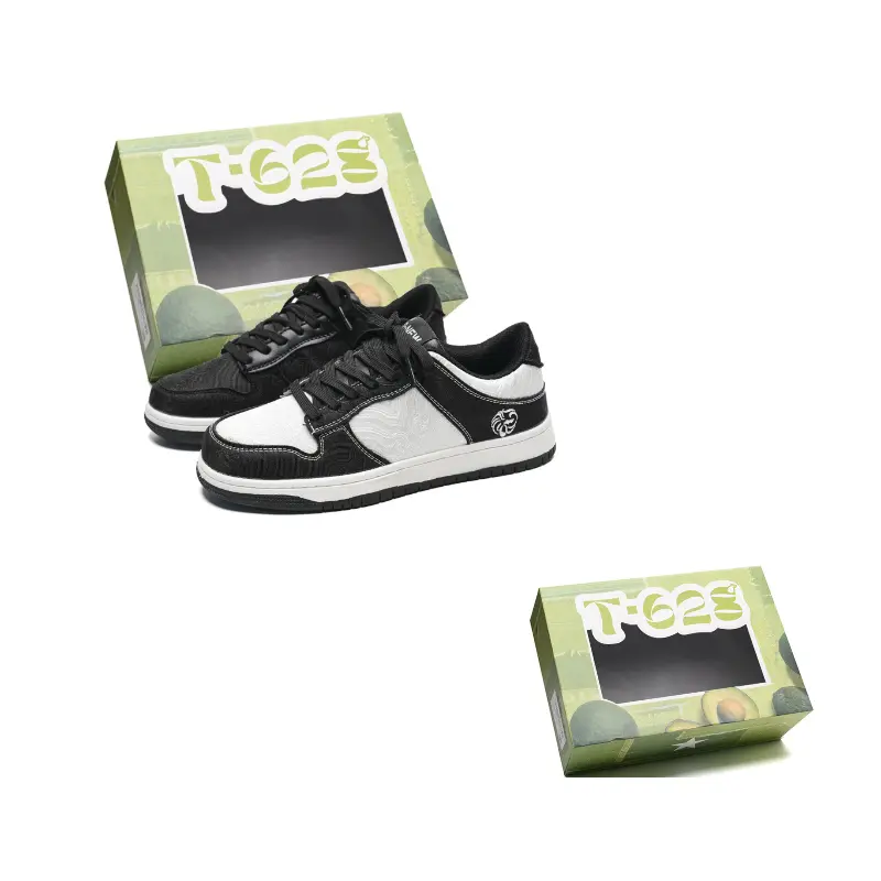 

T628 Противоскользящие износостойкие дышащие низкие скейтерские кроссовки унисекс черно-белые непарные (случайный цвет для левой и правой ноги)