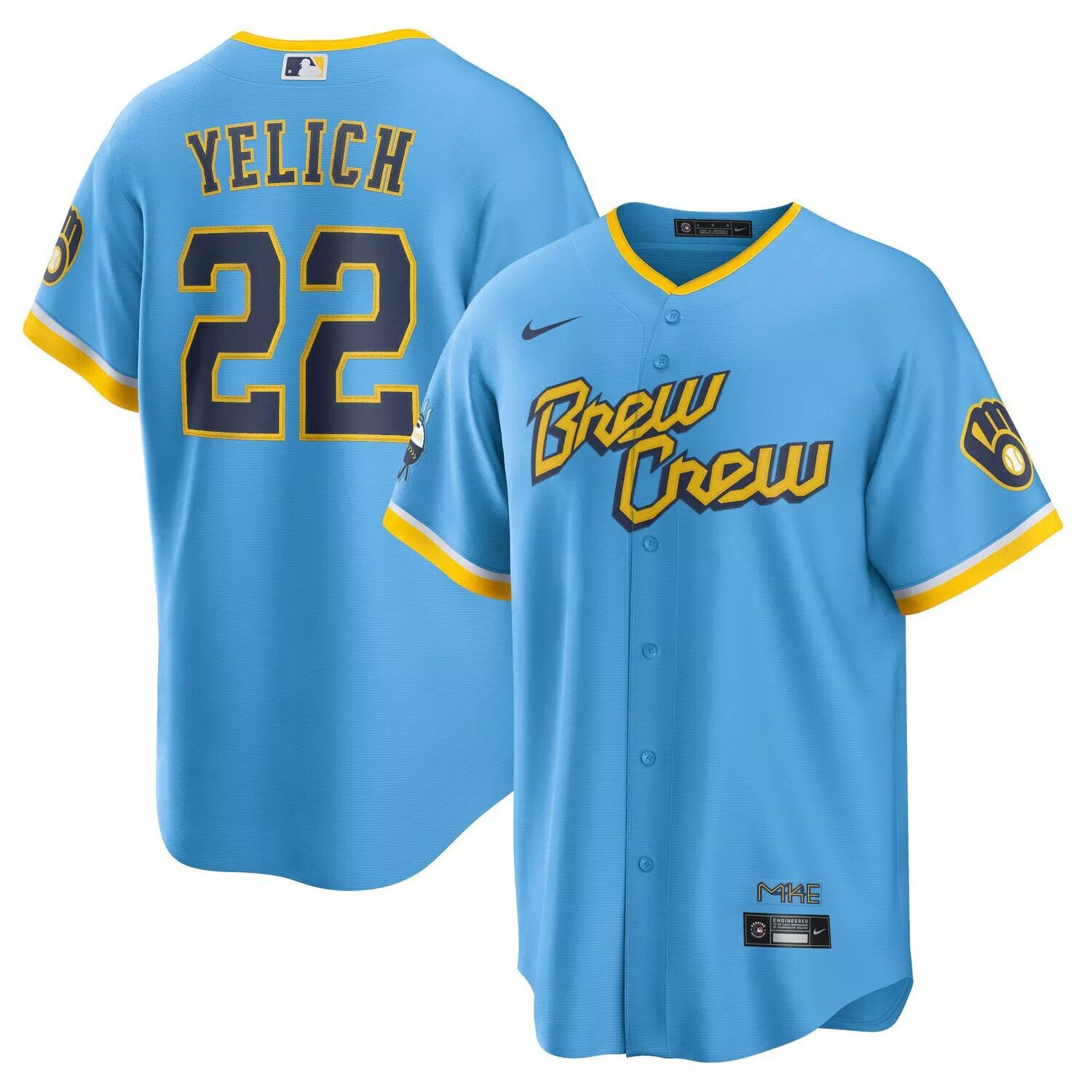 

Мужская футболка Christian Yelich Powder Blue Milwaukee Brewers 2022 City Connect Replica Player Nike