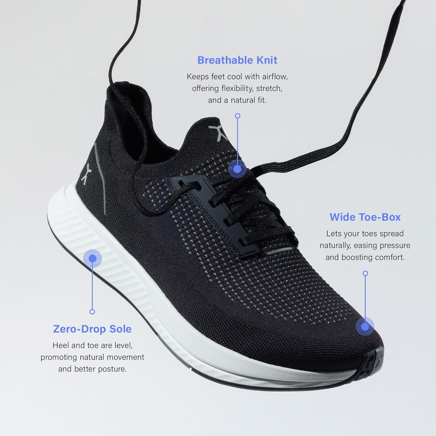 Кроссовки Adapt Runners для женщин и мужчин - минималистичные кроссовки для ходьбы босиком: широкий носок, нулевой перепад высоты подошвы, легкие и гибкие, идеально подходят для ходьбы, бега и повседневного комфорта Flux Footwear, черный — фото 3