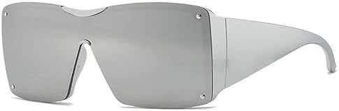 

Крупные женские солнцезащитные очки, цельные очки с градиентным зеркальным покрытием, ретро-очки с заклепками, мужские солнцезащитные очки с широкими дужками MTZJH, Silver Silver Mirror