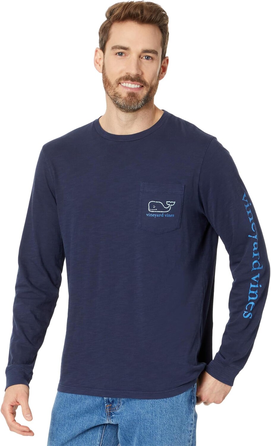 

Футболка Vineyard Vines Vintage Whale LS GD Pocket Tee, цвет Nautical Navy