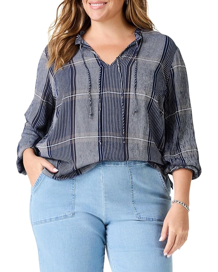 

Топ NIC+ZOE Plus Size Line It Up Top, цвет Indigo Multi