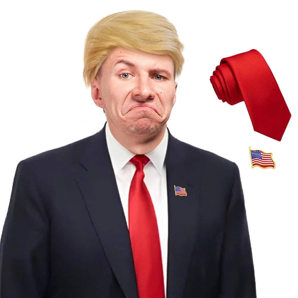 Парик Дональда Трампа для костюма на Хэллоуин с красным галстуком и брошью Mesinurs