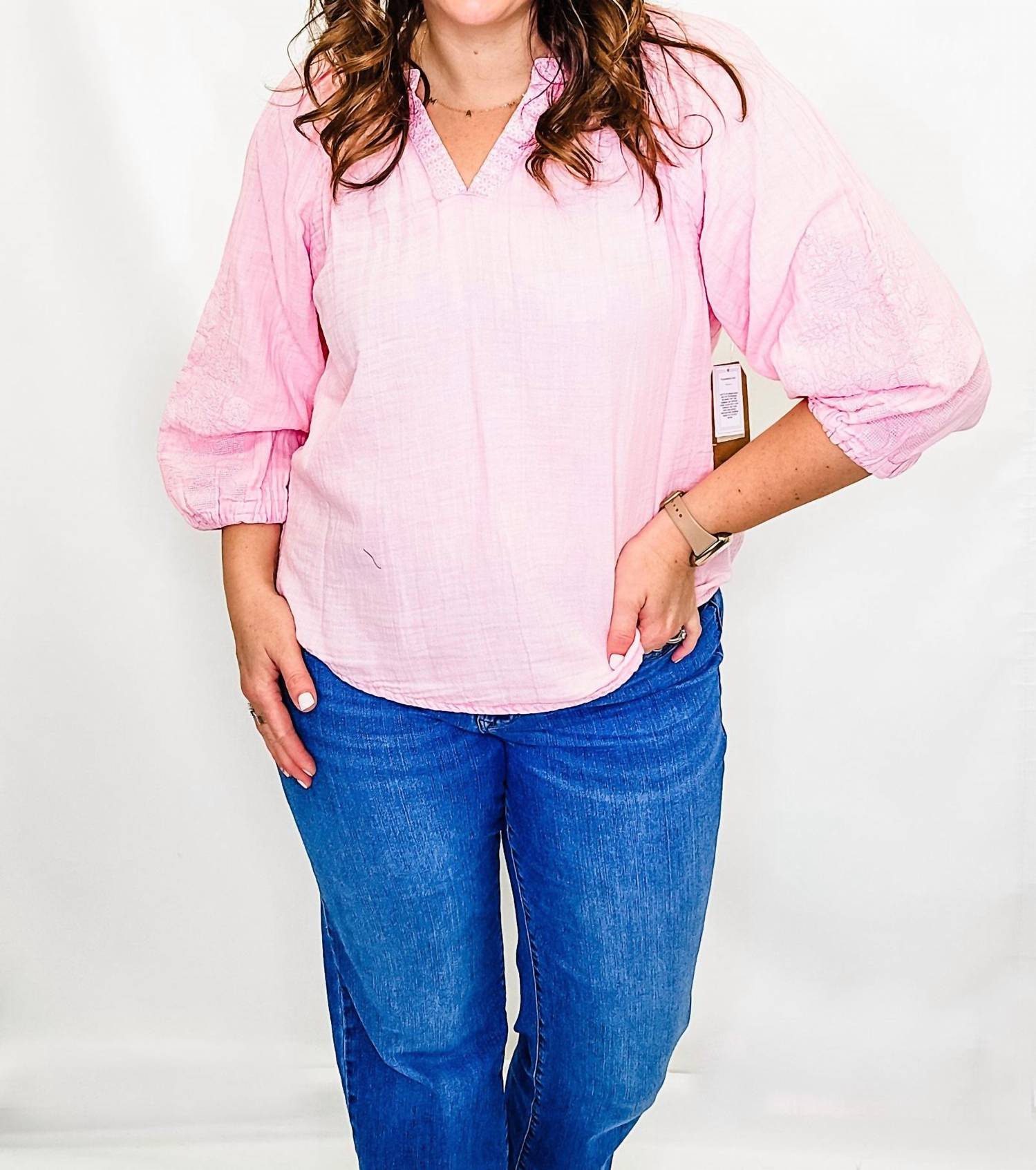 

Топ с вышитыми рукавами, светло-розовый Tru Luxe, светло-розовый