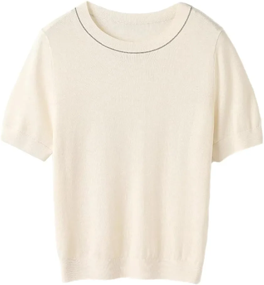 

Женская футболка из шелка с коротким рукавом и круглым вырезом Fnfmrfmr