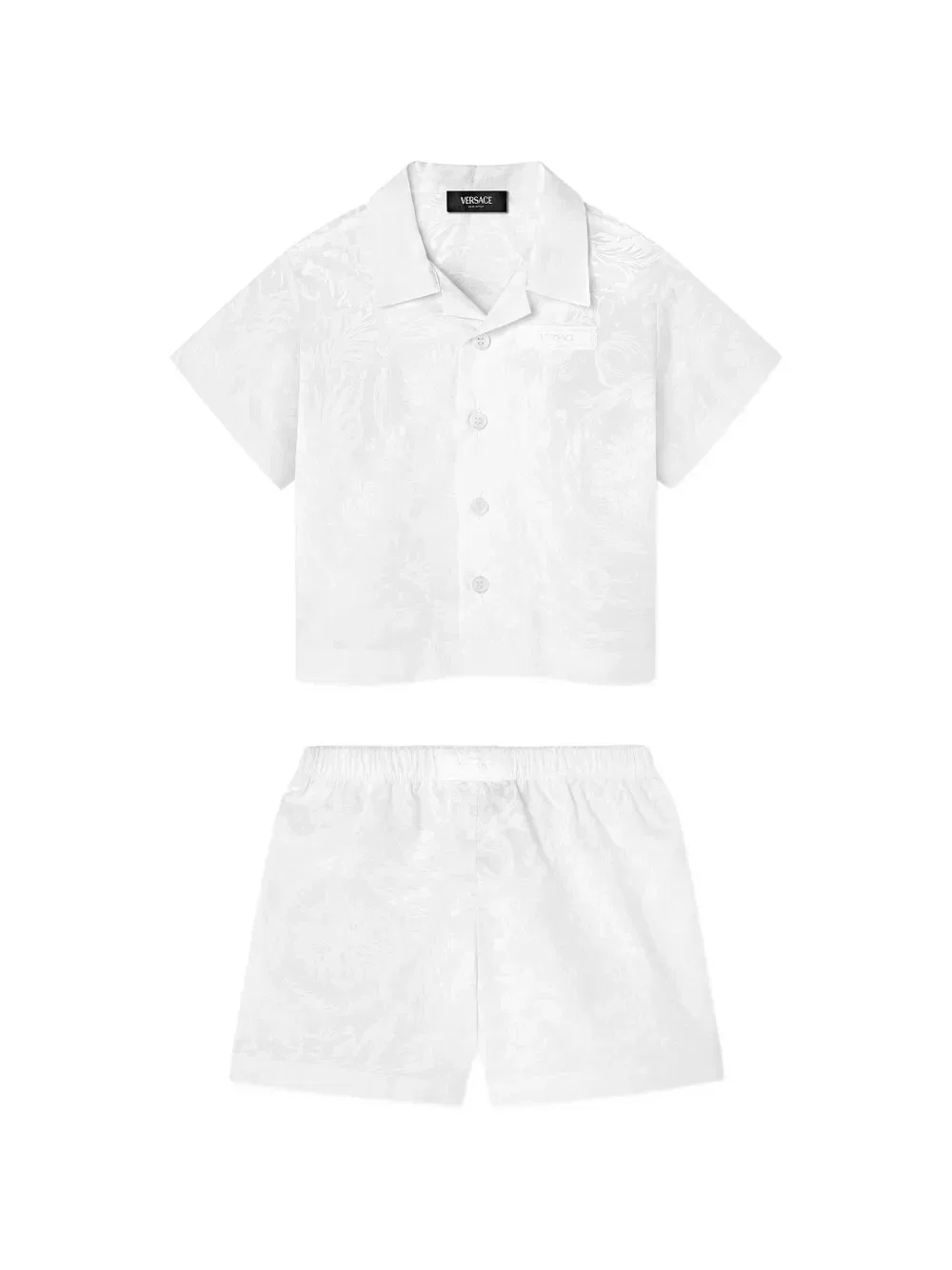 Комплект из хлопковой рубашки и шорт с жаккардовым узором Versace Kids, белый