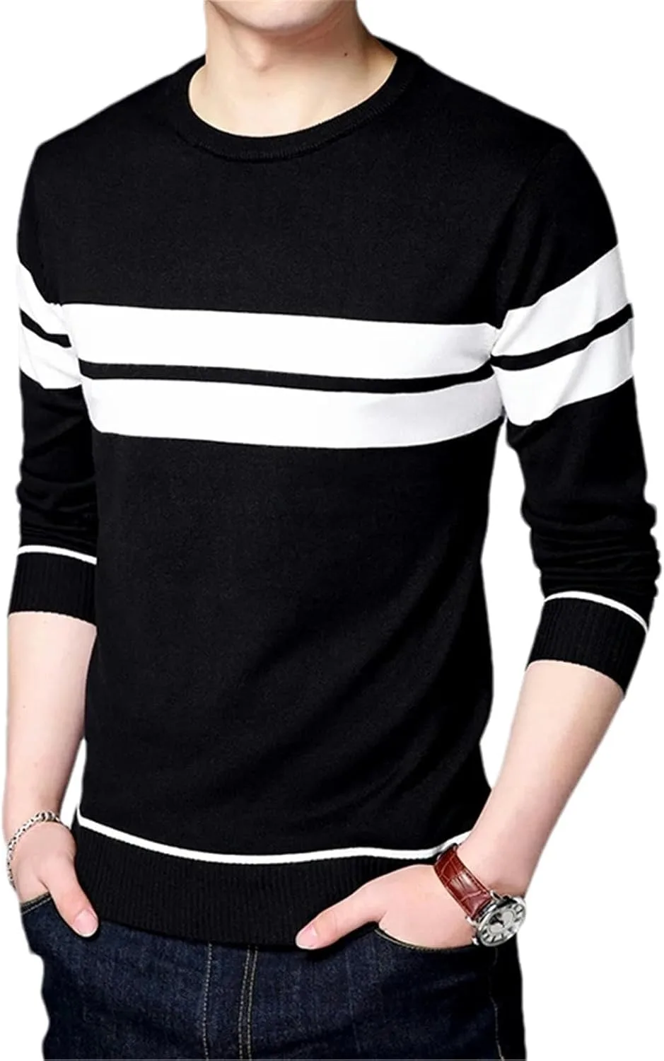 

Мужской свитер с длинным рукавом и полоской GaoLeAve