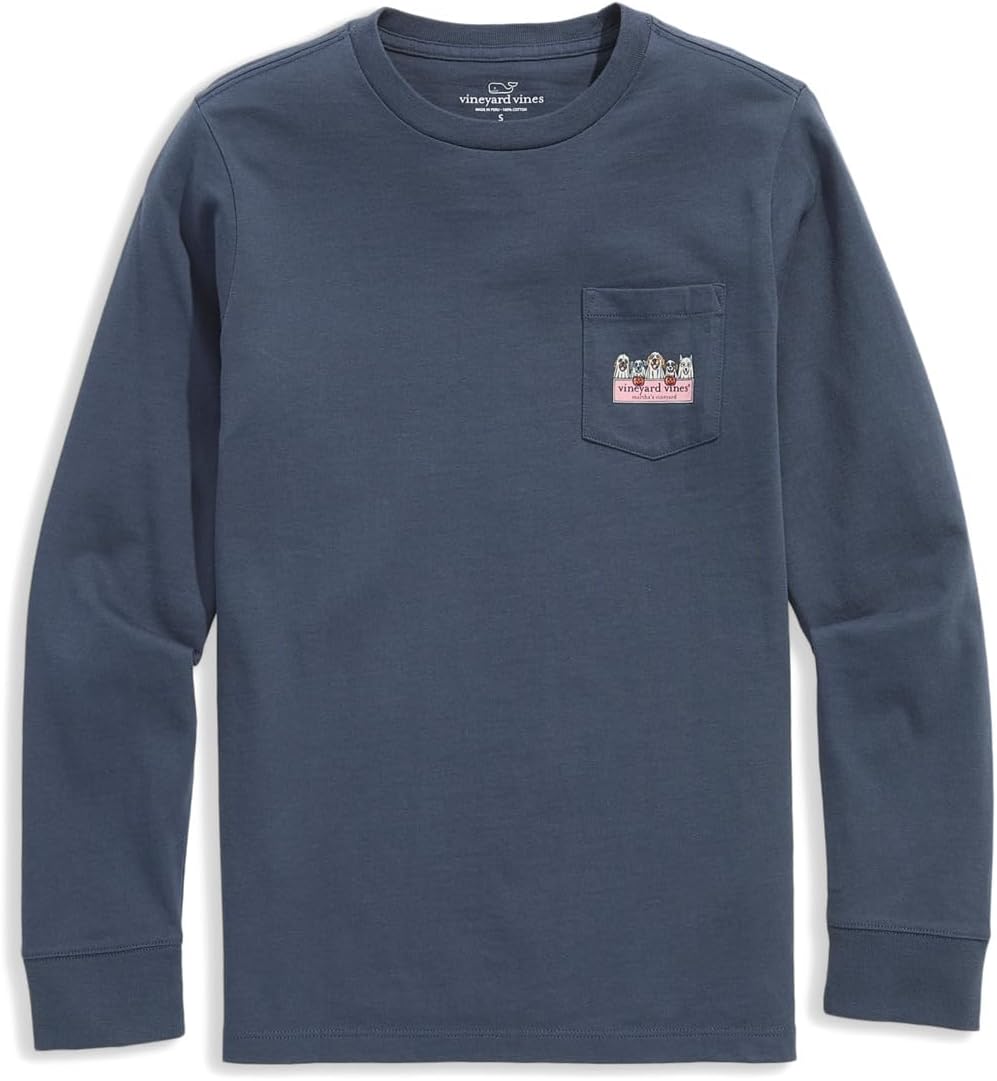 

Футболка Vineyard Vines Kids Ghost Pups Logo Box Long-Sleeve Pocket Tee, цвет Blue Blazer