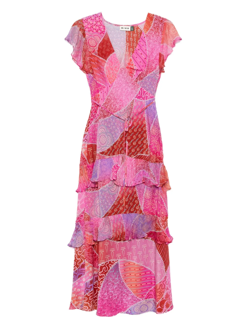 

Платье миди с оборками в стиле пэчворк Rixo, розовый