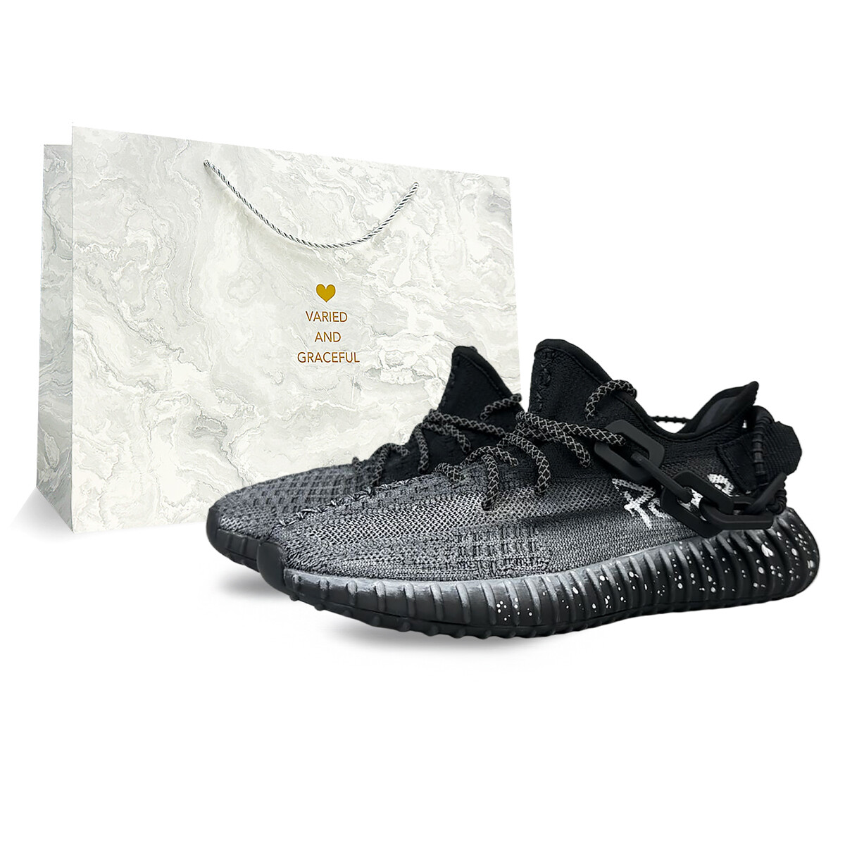 Кроссовки Yeezy Boost 350 V2 Lifestyle унисекс с низким верхом белого цвета Adidas Originals, черный