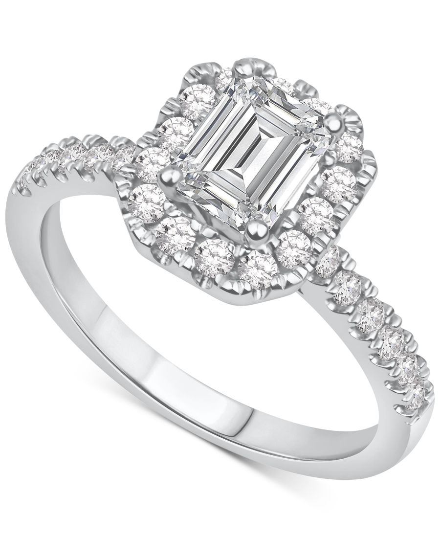 

Обручальное кольцо с выращенным в лаборатории бриллиантом изумрудной огранки в оправе гало (общий вес 1,5 карата) в оправе из белого золота 14 карат Macy's, White Gold