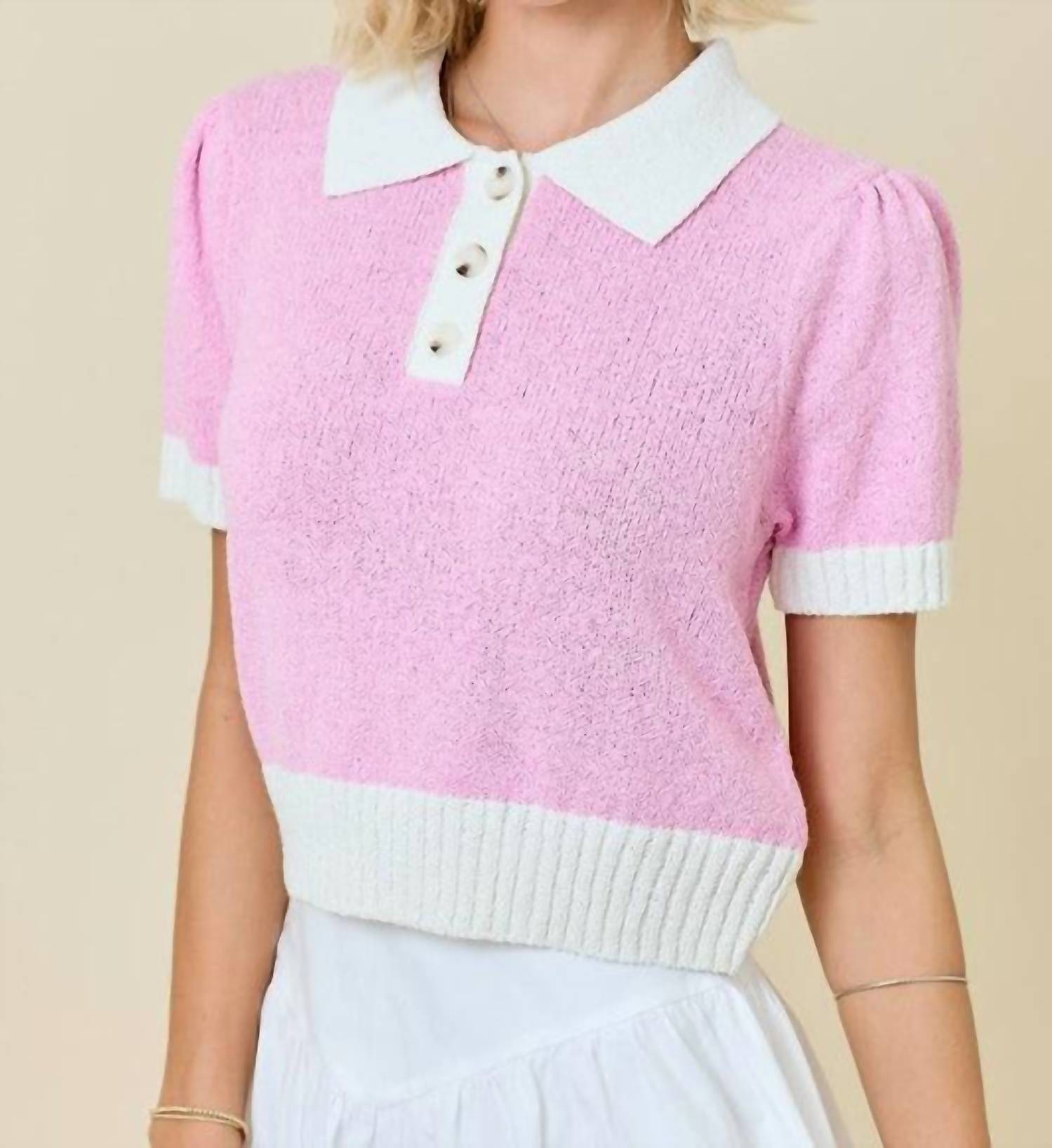 

Sweater Terry Polo Top In Powder Pink Day + moon