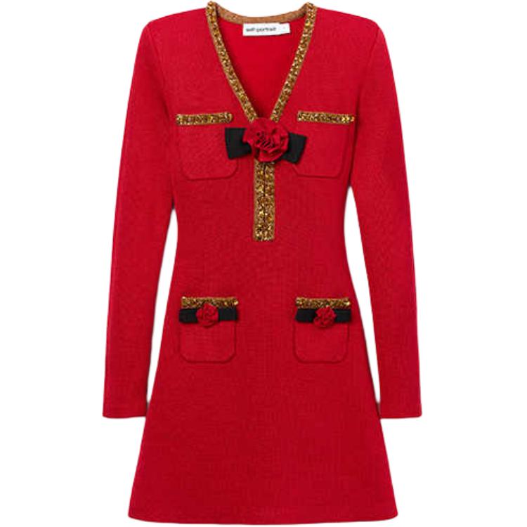 

Мини-платье с фактурной вязкой Self portrait Self-portrait, красный