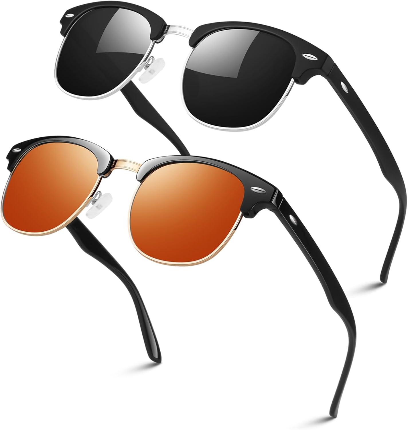 

Поляризованные солнцезащитные очки LINVO в полуободковой оправе для мужчин и женщин, классические ретро-очки в полуободковой оправе для вождения с защитой от УФ-излучения, B Matte Black Silver Rim / Glossy Black Orange