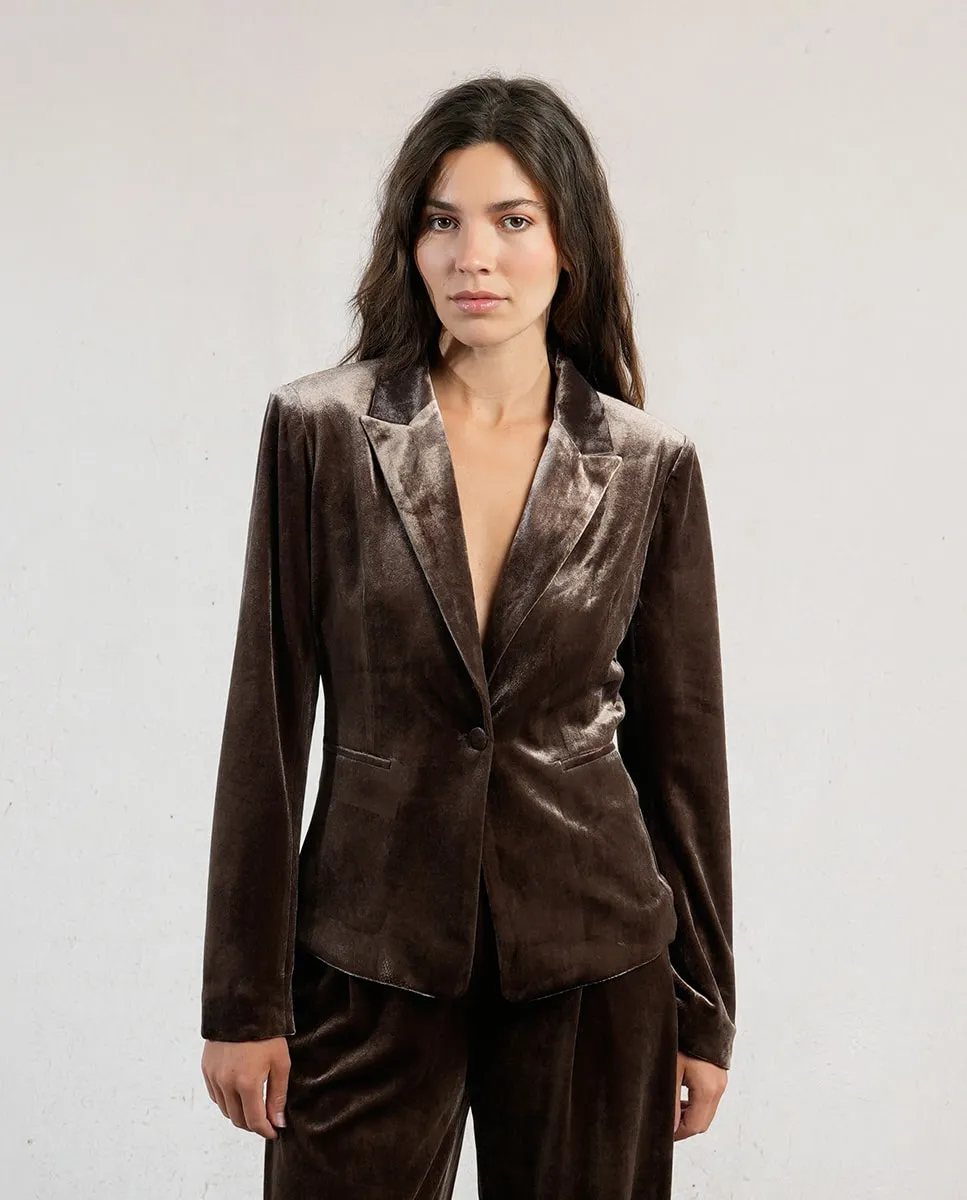 

Женский бархатный блейзер с воротником и лацканами Molly Bracken, темно-коричневый