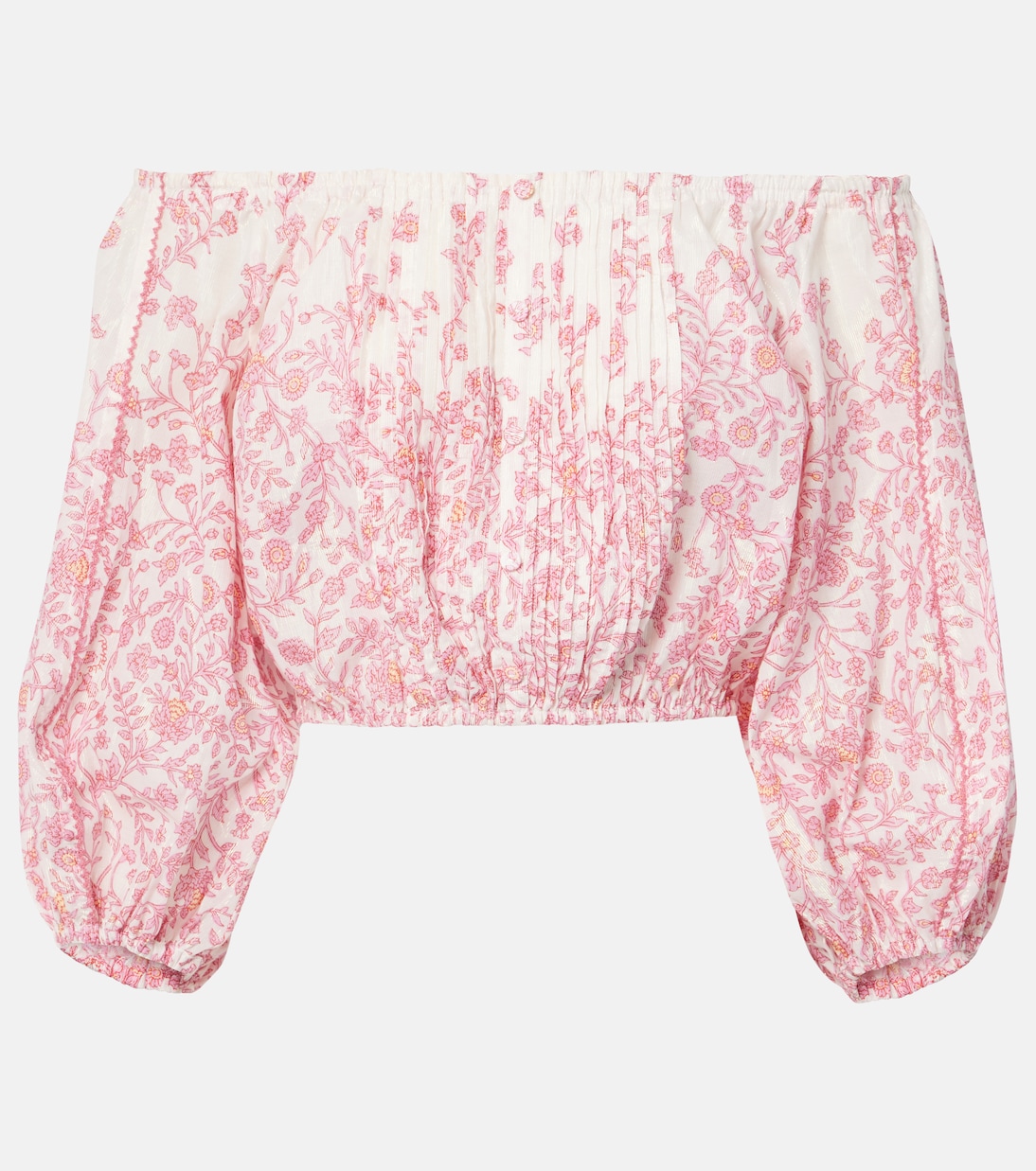 

Укороченный топ Bova из хлопковой смеси с цветочным принтом Poupette St Barth, Pink Lazuli