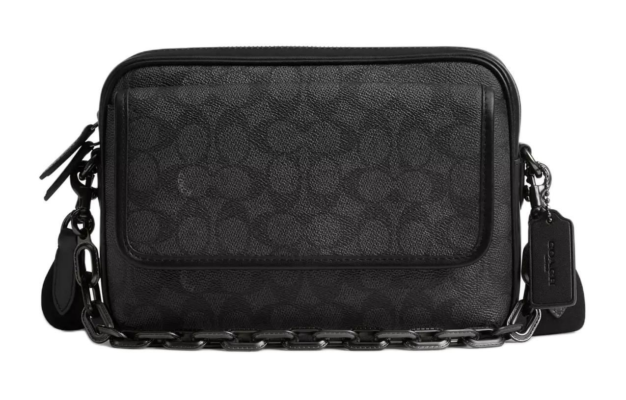 

Charter Iconic Coated Canvas с плечевой сумкой через плечо среднего размера из телячьей кожи мужской угольный COACH