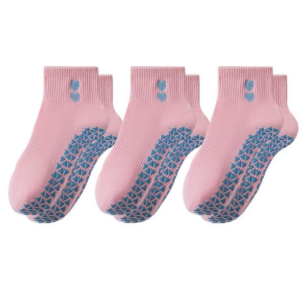 

Женские носки с противоскользящей подошвой и вышивкой в виде сердца для йоги и дома, 3 шт Anna-Kaci, Pink