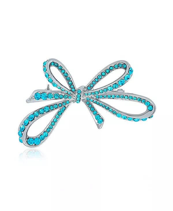 

Брошь-Булавка с бантом из ленты синего кристалла, посеребренная Bling Jewelry, aqua