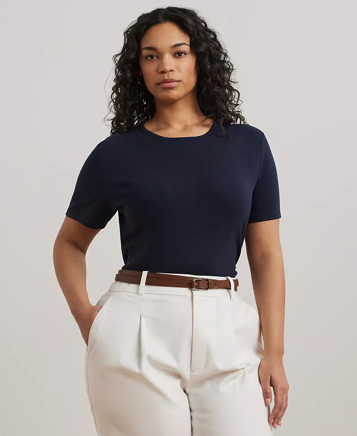 

Футболка из хлопка с эластаном больших размеров Lauren Ralph Lauren, синий